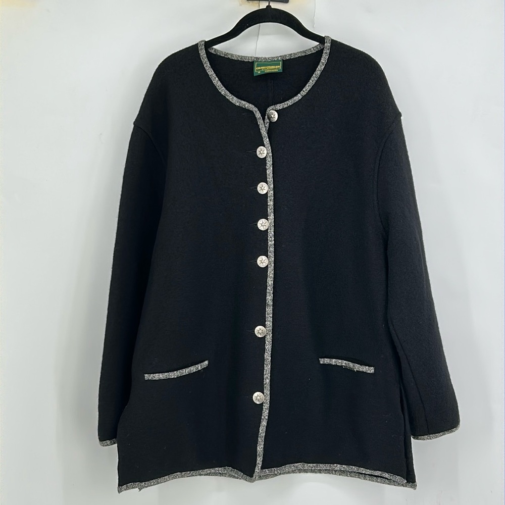 GEIGER OF AUSTRIA Vintage Boiled Wool Black Long Sleeve Sweater Jacket Size 40